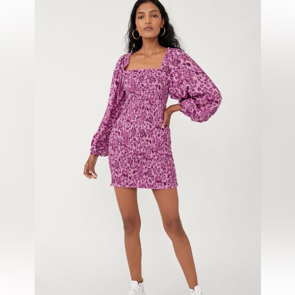 Free People Smock It To Me Mini Dress in Azalea Combo NWT SZ XS RT $148 - Picture 4 of 8